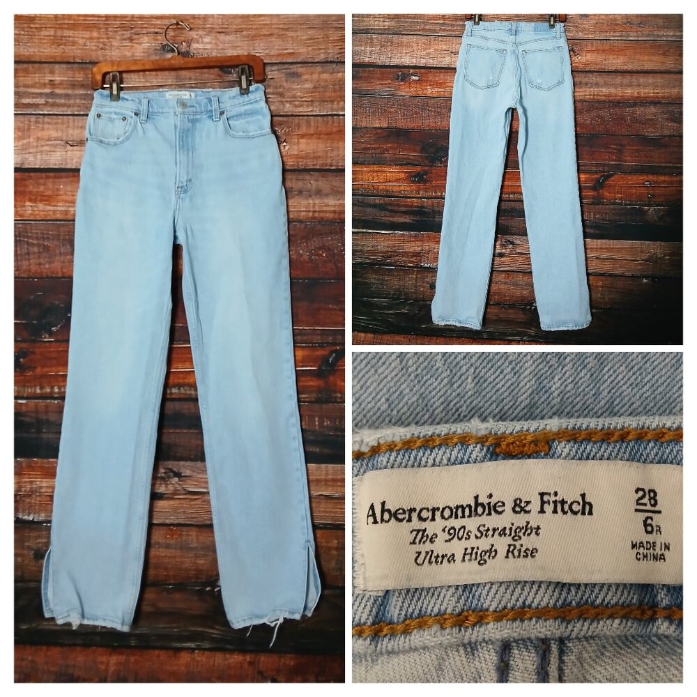 Abercrombie Jeans 28 6 The 90s Straight Ultra High Rise Distressed Slit Cuff